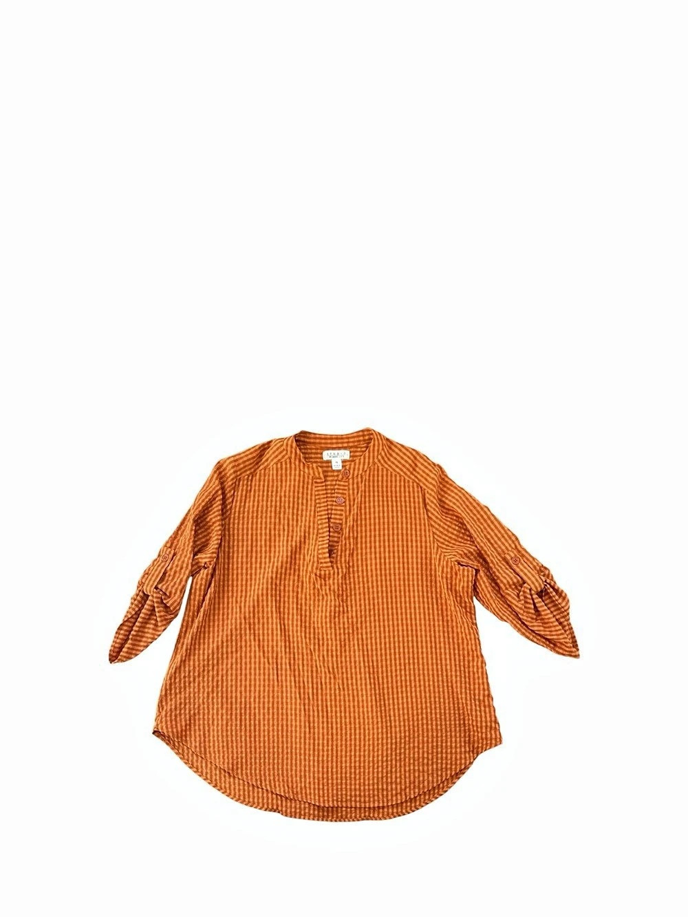 Studio Woman Jr Plaid Button Front Top in Orange & Brown Size 1X